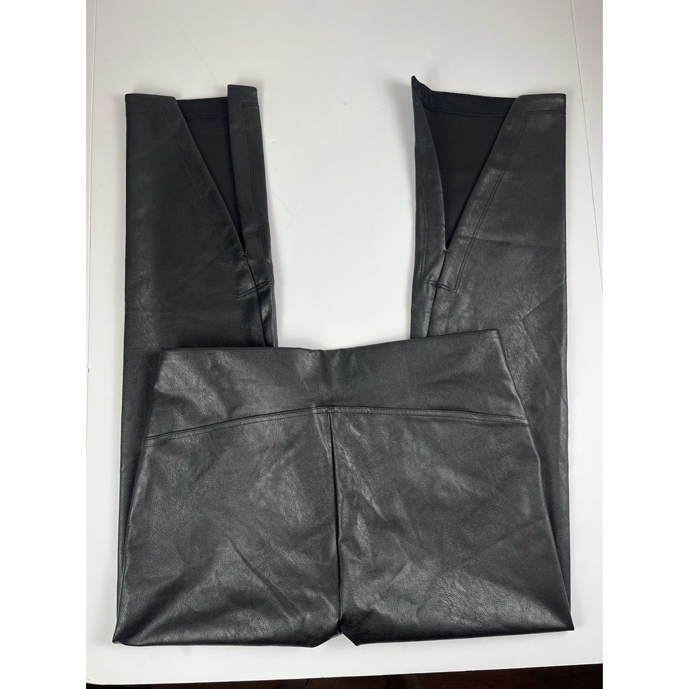 Spanx Faux Leather Bootcut Pants Sz XL Slimming Shaping Stretch Elastic‎ Waist - Picture 2 of 10